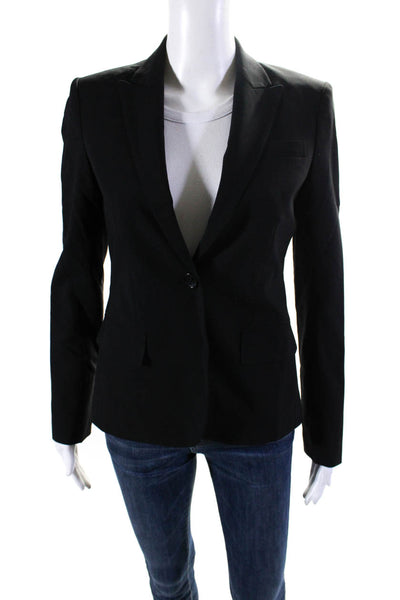 Theory Womens Peak Lapel One Button Blazer Jacket Black Wool Size 2