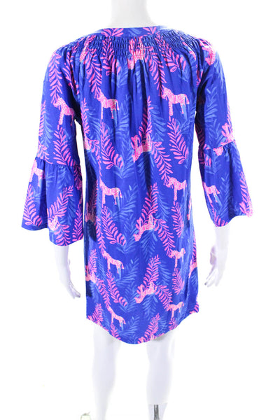 Lilly Pulitzer Womens Zebra Print Y Neck Henley Shift Dress Pink Blue Size XS