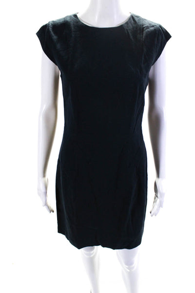 Theory Womens Polka Dot Twill Cap Sleeve Crew Neck Sheath Dress Navy Blue Size 2