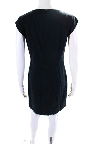 Theory Womens Polka Dot Twill Cap Sleeve Crew Neck Sheath Dress Navy Blue Size 2