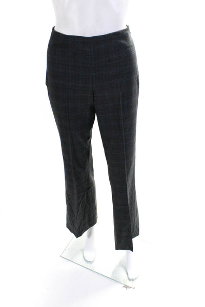 Theory Womens Mid Rise Plaid Pleated Flare Dress Pants Blue Gray Wool Size 2