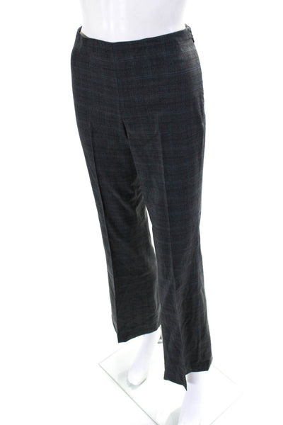 Theory Womens Mid Rise Plaid Pleated Flare Dress Pants Blue Gray Wool Size 2