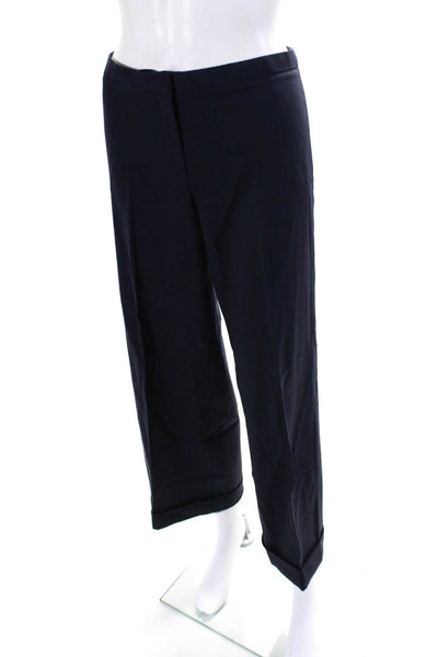 Tory Burch Womens Low Rise Wide Leg Cuffed Pleated Pants Navy Blue Size 2