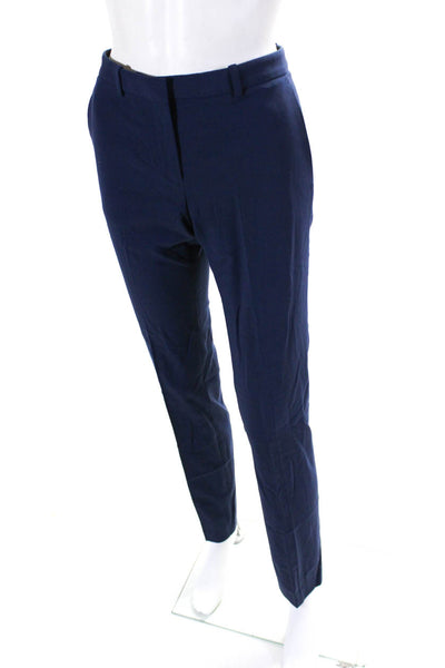 Theory Womens Low Rise Slim Straight Pleated Dress Pants Blue Wool Size 0