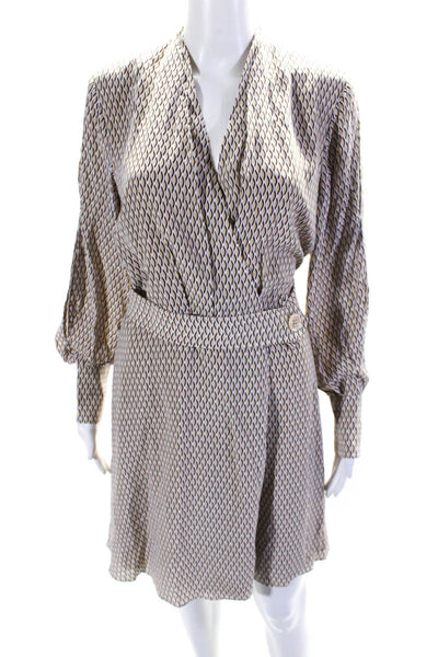 Equipment Femme Womens Geometric Print Belted Wrap Dress Beige Brown Size 4