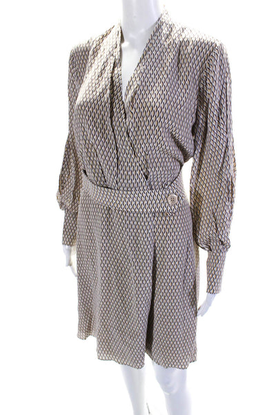 Equipment Femme Womens Geometric Print Belted Wrap Dress Beige Brown Size 4