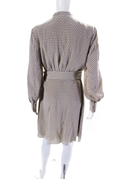 Equipment Femme Womens Geometric Print Belted Wrap Dress Beige Brown Size 4