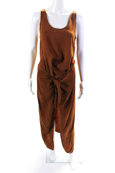 Anemone Womens Scoop Neck Sleeveless Asymmetrical Hem Wrap Dress Brown Size M