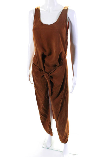 Anemone Womens Scoop Neck Sleeveless Asymmetrical Hem Wrap Dress Brown Size M