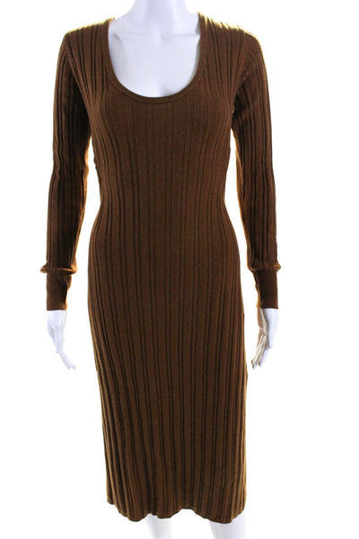 DH New York Womens Brown Ribbed Open Back Long Sleeve Sweater Dress Size S