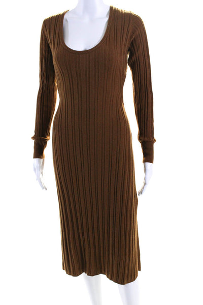 DH New York Womens Brown Ribbed Open Back Long Sleeve Sweater Dress Size S