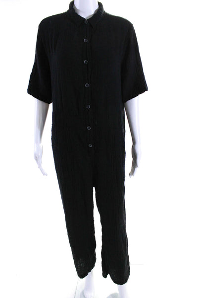 Velvet by Graham & Spencer Womens Black Cotton Short Sleeve Jumpsuit Size M