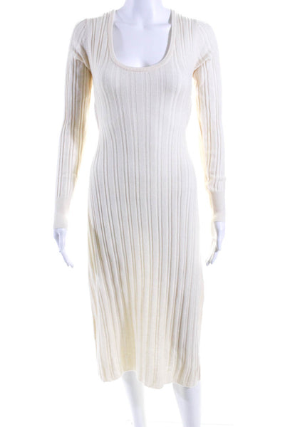 DH New York Womens Cream Ribbed Open Back Long Sleeve Sweater Dress Size XS