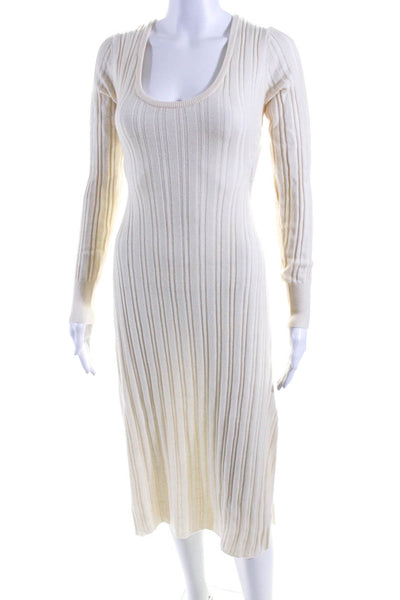 DH New York Womens Cream Ribbed Open Back Long Sleeve Sweater Dress Size XS