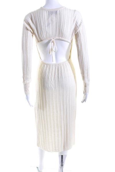 DH New York Womens Cream Ribbed Open Back Long Sleeve Sweater Dress Size XS