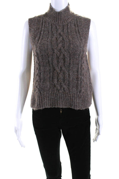 DH New York Womens Brown Cable Knit Wool Fuzzy Crew Neck Vest Sweater Top Size X