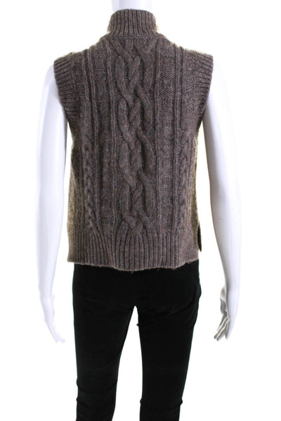 DH New York Womens Brown Cable Knit Wool Fuzzy Crew Neck Vest Sweater Top Size X