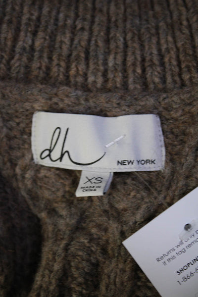 DH New York Womens Brown Cable Knit Wool Fuzzy Crew Neck Vest Sweater Top Size X