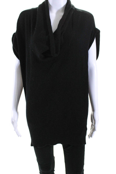 Vince Womens Oversized Short Sleeve Cowl Neck Cashmere Knit Top Black Size XS