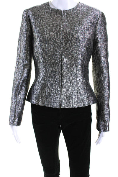 Chanel Womens Hook Front Metallic Light Jacket Black Silver Size FR 42 03A