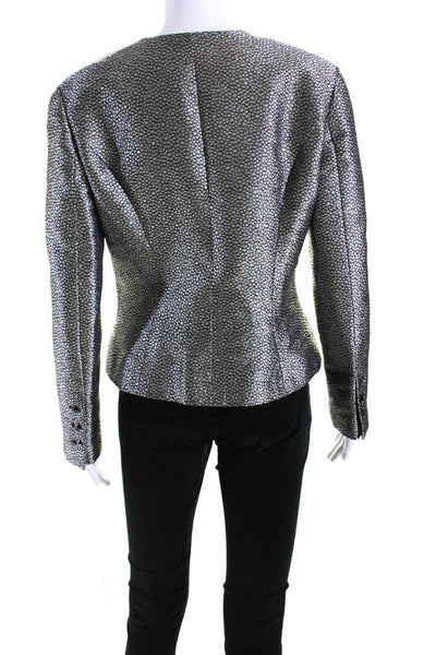 Chanel Womens Hook Front Metallic Light Jacket Black Silver Size FR 42 03A