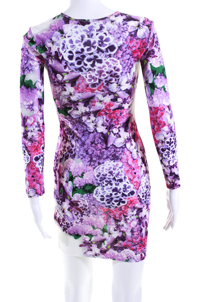 Just Cavalli Womens Long Sleeve Square Neck Floral Mini Dress White Pink Size XS