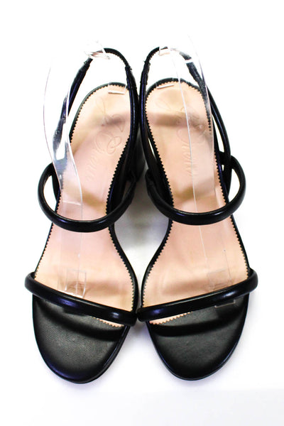 J Crew Women's Open Toe Strappy Block Heels Leather Sandals Black Size 9.5