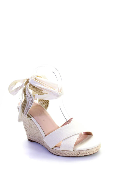 J Crew Women's Open Toe Strappy Wrap Ankle Espadrille Sandals White Size 8