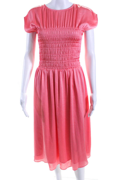 Trina Turk Women's Round Neck Sleeveless Smocked Waist Midi Dress Pink Size M