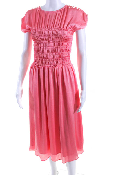 Trina Turk Women's Round Neck Sleeveless Smocked Waist Midi Dress Pink Size M