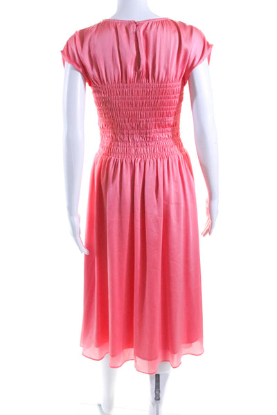 Trina Turk Women's Round Neck Sleeveless Smocked Waist Midi Dress Pink Size M