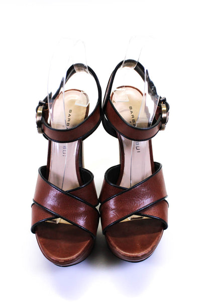 Barbara Bui Womens Leather Crossed Strapped Buckled Block Heels Brown Size EUR36