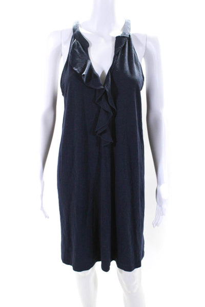 Lily Pulitzer Womens Cotton Ruffled V-Neck Sleeveless A-Line Dress Blue Size L