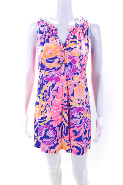 Lily Pulitzer Womens Floral Print Buttoned Sleeveless V-Neck Dress Pink Size 2XS