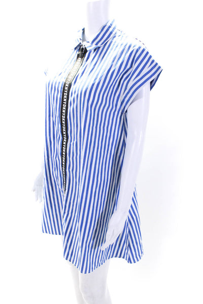 DKNY Womens Cotton Striped Graphic Print Zipped A-Line Midi Dress Blue Size S