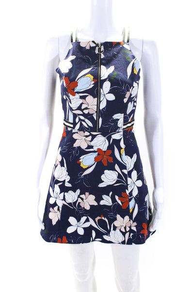 Parker Womens Cotton Floral Print Darted Zip Sleeveless Sheath Dress Blue Size 0