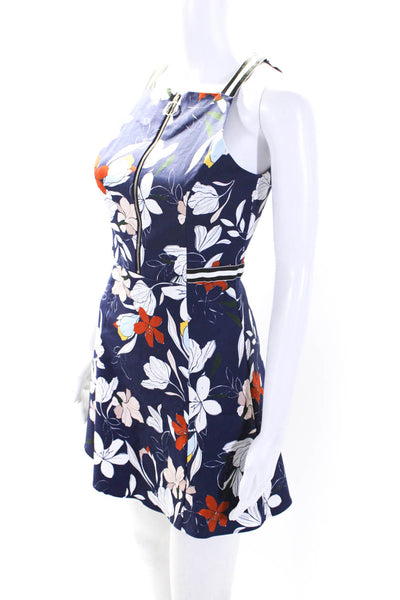 Parker Womens Cotton Floral Print Darted Zip Sleeveless Sheath Dress Blue Size 0