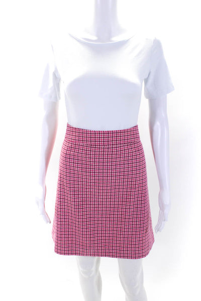 J Crew Womens Wool Houndstooth Print Back Zipped A-Line Skirt Pink Size 14