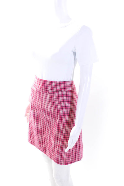 J Crew Womens Wool Houndstooth Print Back Zipped A-Line Skirt Pink Size 14