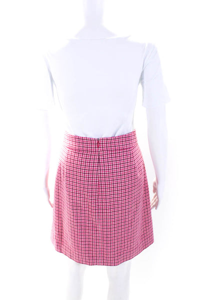 J Crew Womens Wool Houndstooth Print Back Zipped A-Line Skirt Pink Size 14