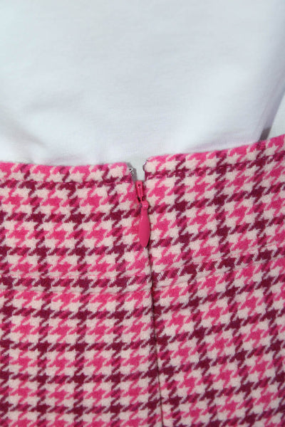 J Crew Womens Wool Houndstooth Print Back Zipped A-Line Skirt Pink Size 14