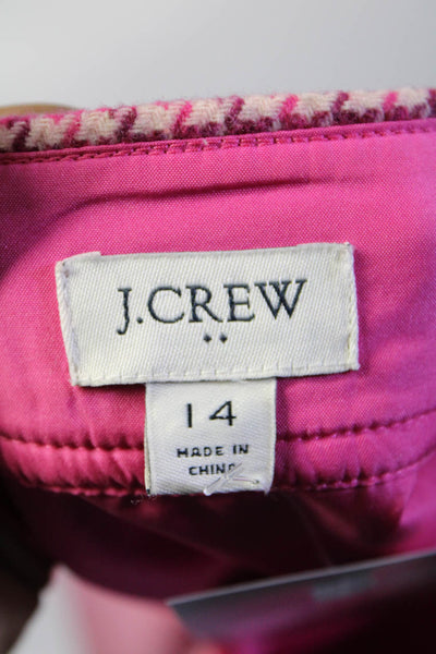 J Crew Womens Wool Houndstooth Print Back Zipped A-Line Skirt Pink Size 14