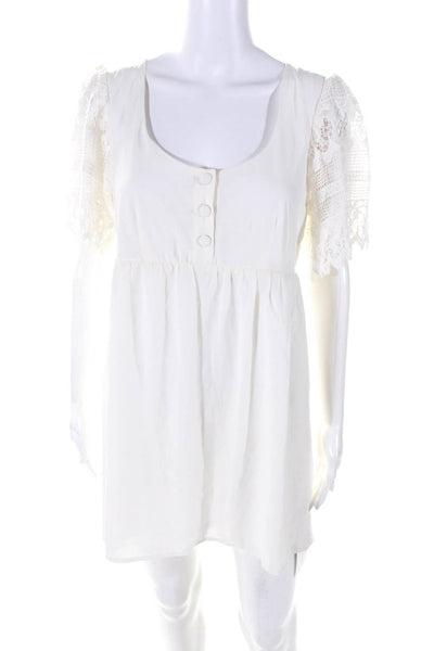 Stone Cold Fox Ninas Womens Crochet Short Sleeves A Line Dress White Size Medium