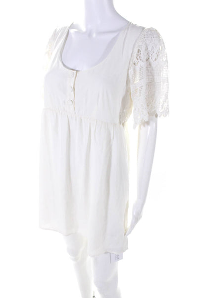 Stone Cold Fox Ninas Womens Crochet Short Sleeves A Line Dress White Size Medium