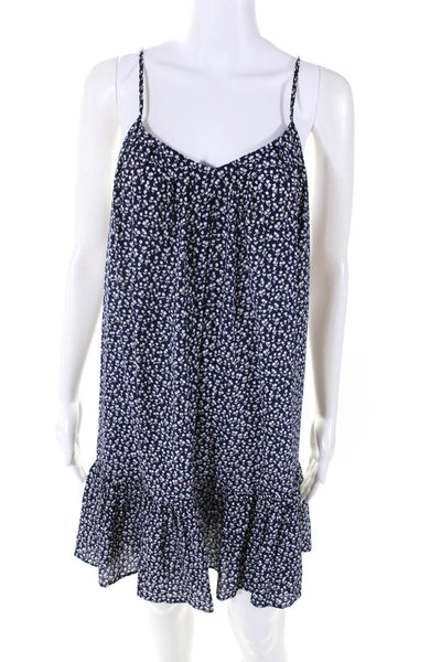 Joie Women's Scoop Neck Spaghetti Straps Tiered Mini Dress Blue Floral Size M