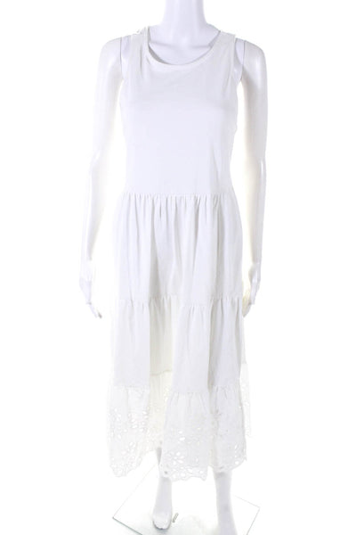 J Crew Women's Scoop Neck Racerback Tiered Eyelet Midi Dress White Size XS