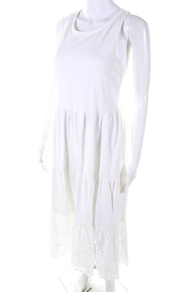 J Crew Women's Scoop Neck Racerback Tiered Eyelet Midi Dress White Size XS