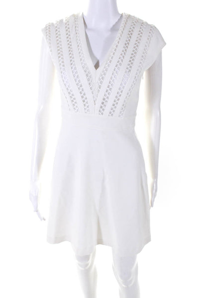 Sandro V-Neck Sleeveless A-Line Mesh Trim Mini Dress White Size S