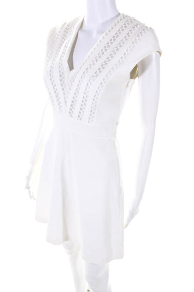 Sandro V-Neck Sleeveless A-Line Mesh Trim Mini Dress White Size S