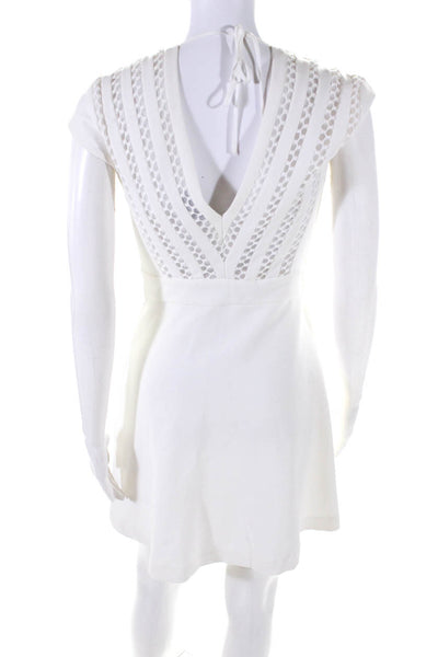 Sandro V-Neck Sleeveless A-Line Mesh Trim Mini Dress White Size S